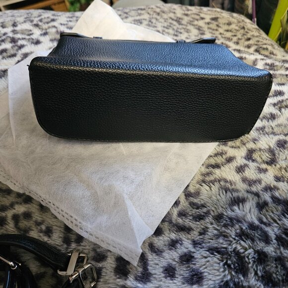 Fashion Small Side Bag Crossbody Bag Black Vegan Leather Silver Hardware - NWT - Picture 10 of 16